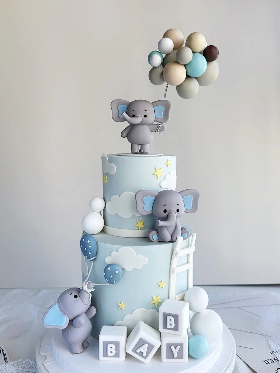 Слоненок, кукольный топпер для торта, воздушный шар, Слоненок, кубики, Украшение детского торта на Первый день рождения, Крещение ребенка, Раскрытие пола 0