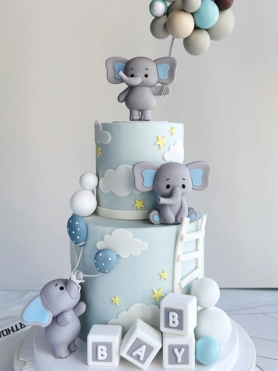 Слоненок, кукольный топпер для торта, воздушный шар, Слоненок, кубики, Украшение детского торта на Первый день рождения, Крещение ребенка, Раскрытие пола 1