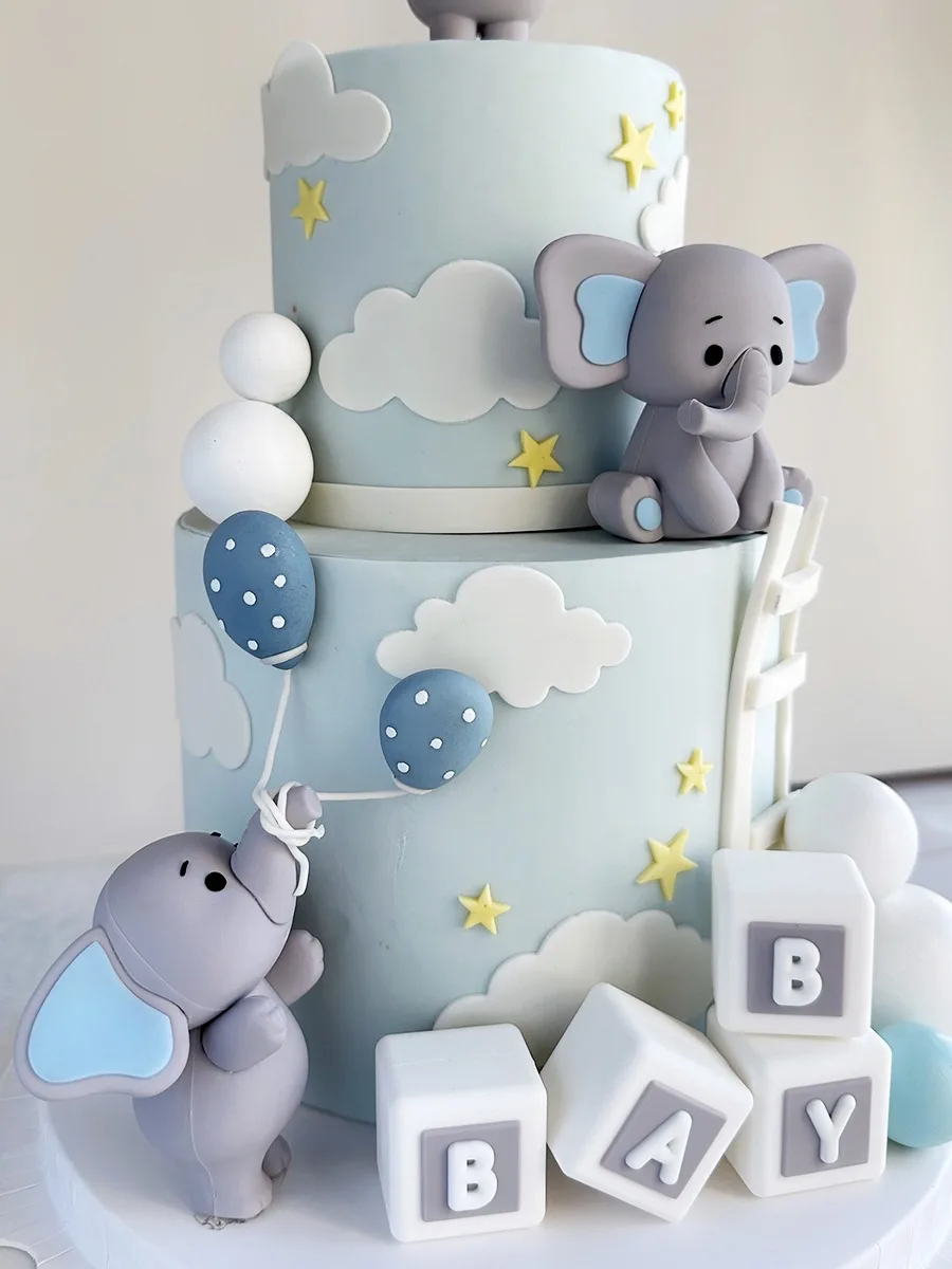 Слоненок, кукольный топпер для торта, воздушный шар, Слоненок, кубики, Украшение детского торта на Первый день рождения, Крещение ребенка, Раскрытие пола 3