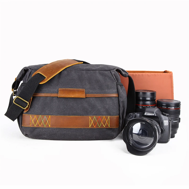 Сумки через плечо для камеры KOOGER Batik Canvas, Большая Вместительная Сумка-слинг для Зеркальной Камеры Nikon Canon Sony со съемной Вставкой 2