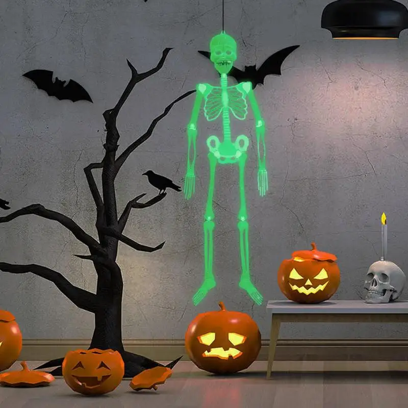 Украшение со светящимся скелетом на Хэллоуин, пластиковый скелет ужасов из костей, для украшения Дома с привидениями на кладбище на Хэллоуин 1
