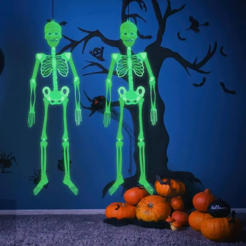 Украшение со светящимся скелетом на Хэллоуин, пластиковый скелет ужасов из костей, для украшения Дома с привидениями на кладбище на Хэллоуин 2