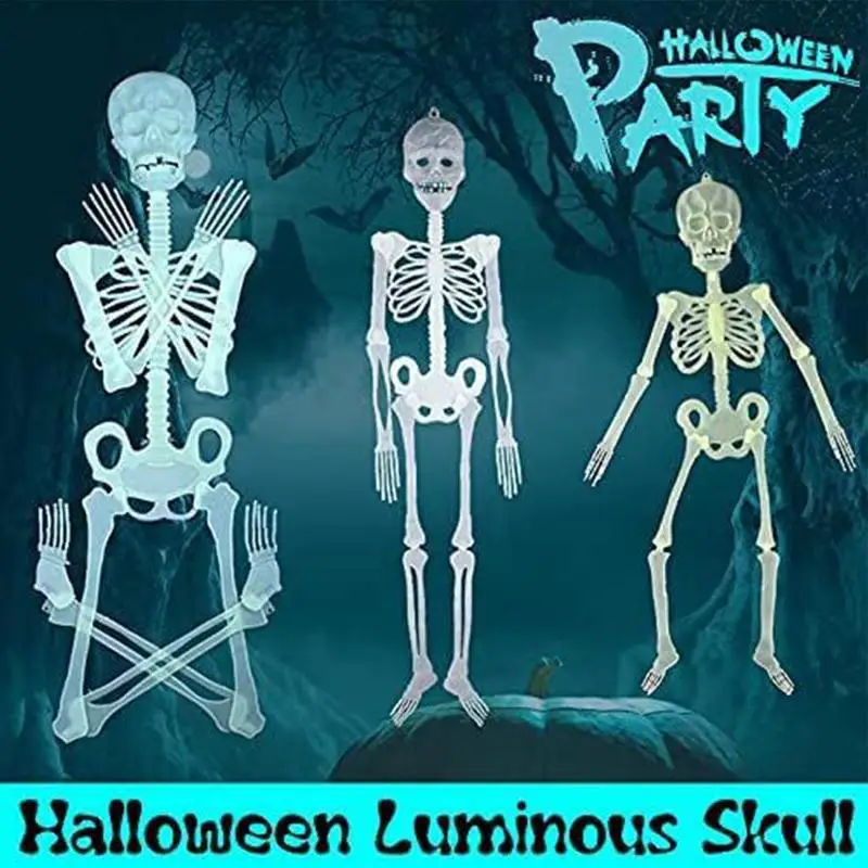 Украшение со светящимся скелетом на Хэллоуин, пластиковый скелет ужасов из костей, для украшения Дома с привидениями на кладбище на Хэллоуин 3
