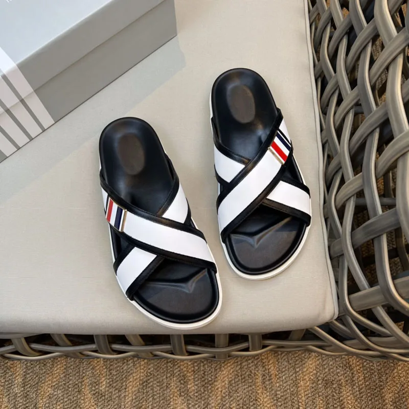 Уличные тапочки TB THOM, модный корейский дизайн, мужская обувь на плоской подошве, летние пляжные повседневные мужские вьетнамки для отдыха 4