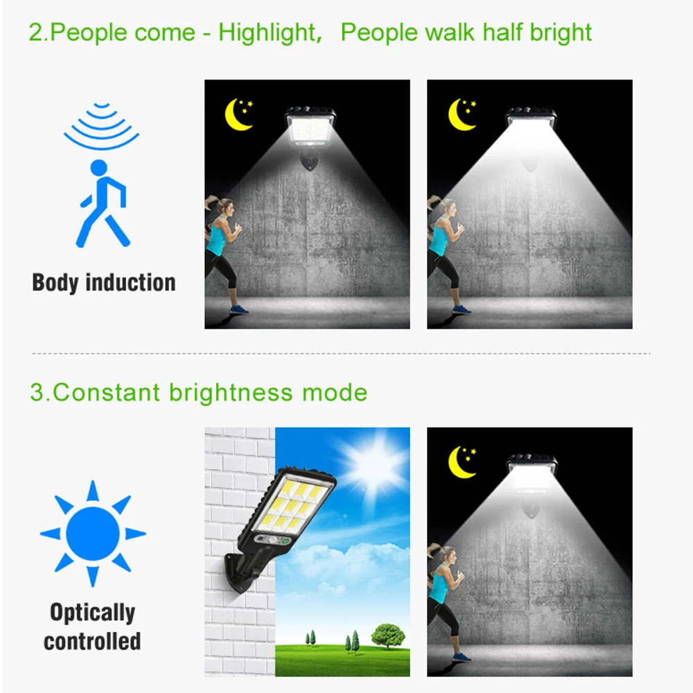Уличный фонарь, настенный светильник на солнечной энергии, COB LED, Водонепроницаемый датчик движения PIR, Уличные фонари, 3 режима работы, Украшение сада на открытом воздухе 3