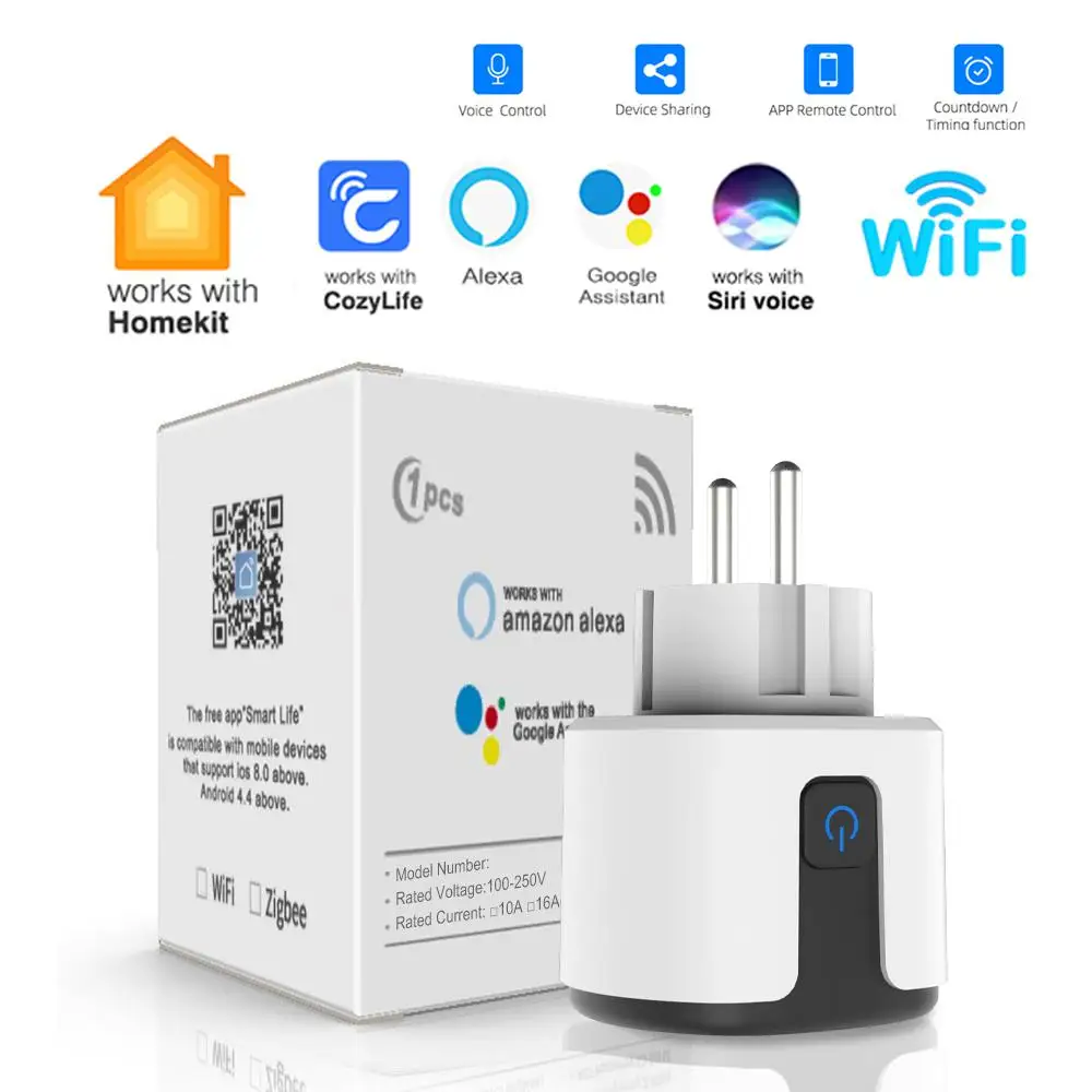 Умная розетка Tuya WiFi EU Plug 16A 20A С Таймером контроля мощности, Домашняя розетка, Google SmartThings, Голосовое управление Siri Alexa 0