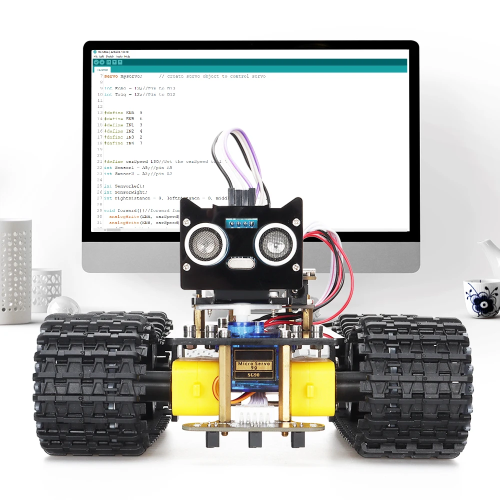 Умный Робот-танк Комплектные Комплекты для Программирования Arduino DIY Обновленная версия для обучения STEM Многофункциональный комплект с кодами 2