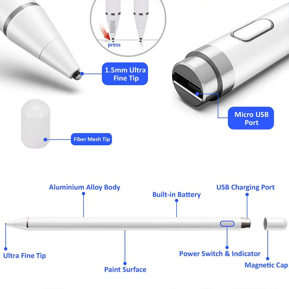 Универсальная Емкостная Ручка с сенсорным экраном Stlus Smart Pen для системы IOS/Android Apple iPad Phone Smart Pen Стилус Карандаш Сенсорная Ручка 3