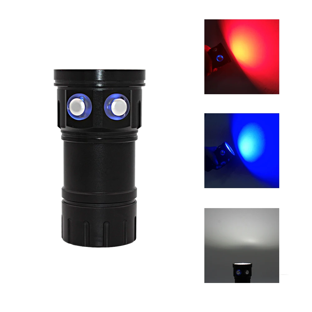 Фотография Видео Фонарик для дайвинга 6x9090 LED + 4x Красный + 4x синий светодиодный светильник подводный 100 м водонепроницаемый тактический фонарь 4