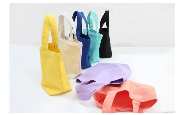 Холщовая сумка ярких цветов с ручкой, хлопковая сумка-тоут для поделок, пригодная для ланч-бокса, косметички 5