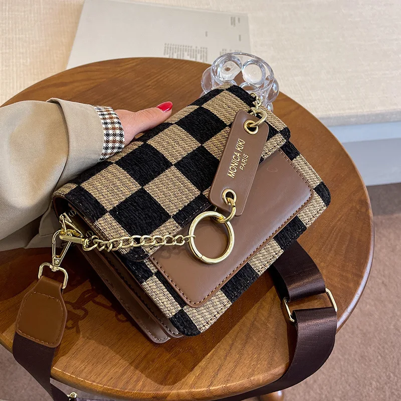 Шахматная доска Мини Тканевые сумки через плечо с клапаном для женщин 2023, Роскошная Брендовая дизайнерская сумка, Простая сумка через плечо, сумки 1