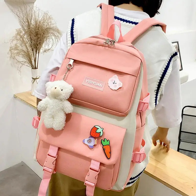 Школьный рюкзак для девочек-подростков 5-в-1, школьные сумки для книг, комбинированные, включая рюкзак, чехол для карандашей, небольшую сумку для хранения, маленькую сумочку 3