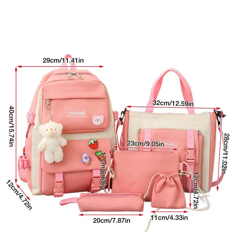 Школьный рюкзак для девочек-подростков 5-в-1, школьные сумки для книг, комбинированные, включая рюкзак, чехол для карандашей, небольшую сумку для хранения, маленькую сумочку 5